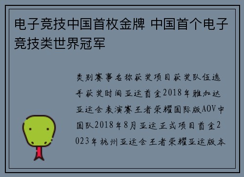 电子竞技中国首枚金牌 中国首个电子竞技类世界冠军